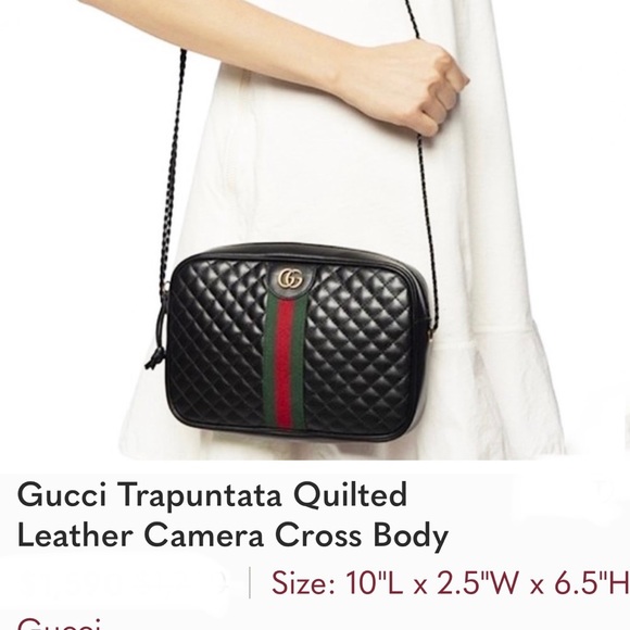 Gucci Trapuntata Quilted
Leather Camera Cross Body
| Size: 10"L × 2.5"W × 6.5"H - Picture 11 of 11